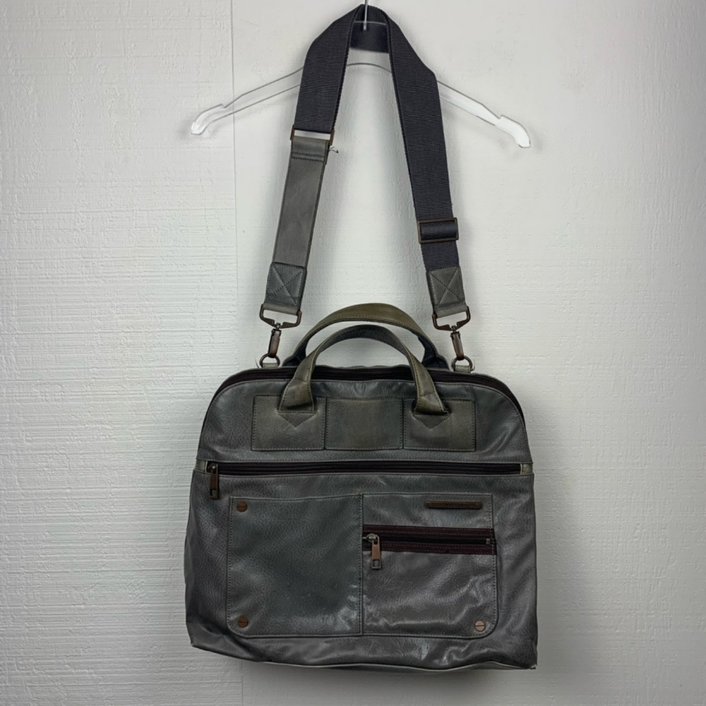 -Vintage Matt & Nat Blue Gray Vegan Leather Messenger Bag Crossbody Grey Slate